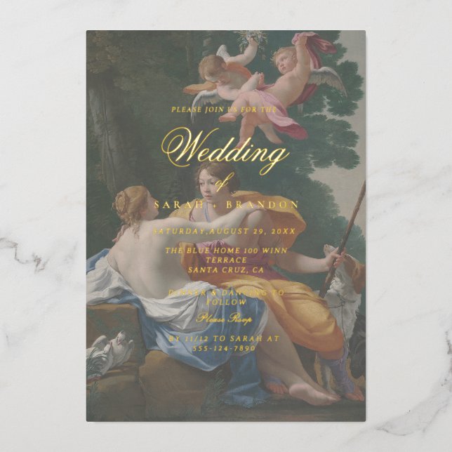 Invitation En Aluminium Elegant Classic Old painting Wedding (Recto)