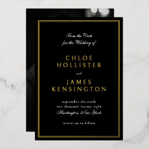 Invitation En Aluminium Élégant classique Formal Black Photo Mariage Gold