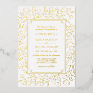 Invitation En Aluminium Élégant Classique Ligne Artistique Fleurs Mariage