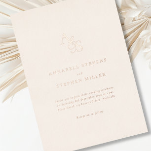 Invitation En Aluminium Élégant, Classique, Monogramme, Beige, Huile, Mari