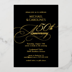 Invitation En Aluminium Élégant Classique Script 50e Anniversaire de Maria