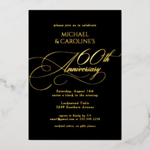 Invitation En Aluminium Élégant Classique Script 60e Anniversaire de Maria