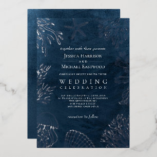 Invitation En Aluminium Elégant Classy Navy Blue Ocean Beach Mariage