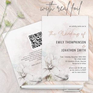 Invitation En Aluminium Élégant Code QR de mariage à fleurs blanches en aq