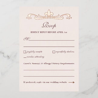 Invitation En Aluminium Élégant Code QR Fleur-de-Lis Or Rose Classique