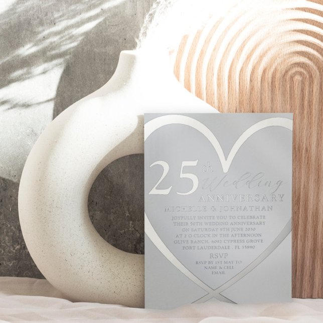 Invitation En Aluminium Elégant Coeur Argent 25 e anniversaire Mariage (Créateur téléchargé)