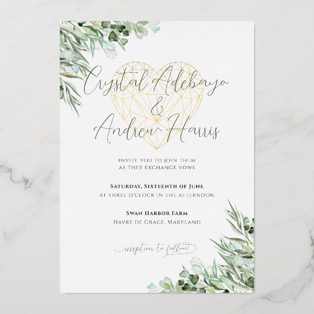 Invitation En Aluminium Élégant Coeur Eucalyptus Foliage Mariage officiel (Verso)