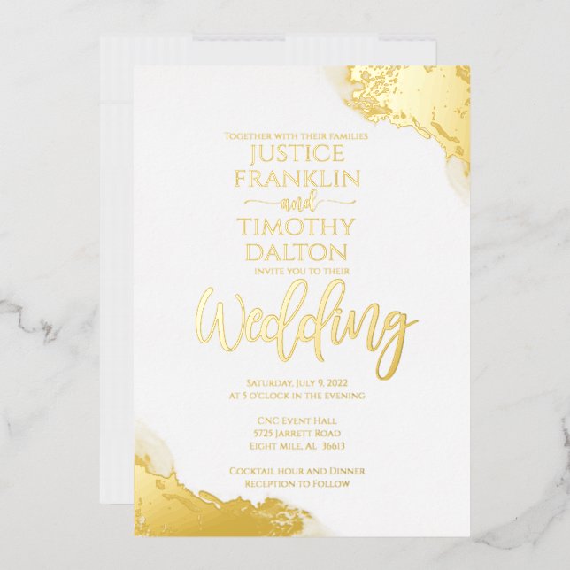 Invitation En Aluminium Elégant Coin Or Bordure Mariage traditionnel (Enveloppe)