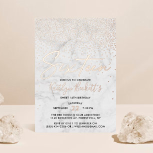 Invitation En Aluminium Elégant Confetti & Marble Sweet 16 Anniversaire Ré