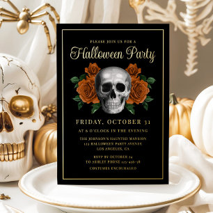 Invitation En Aluminium Elégant crâne gothique floral Halloween or