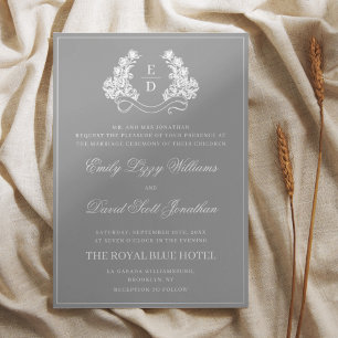 Invitation En Aluminium Élégant Crête Botanique Grise Mariage Héritage