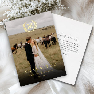 Invitation En Aluminium Élégant crête Monogramme 1 Merci photo Mariage