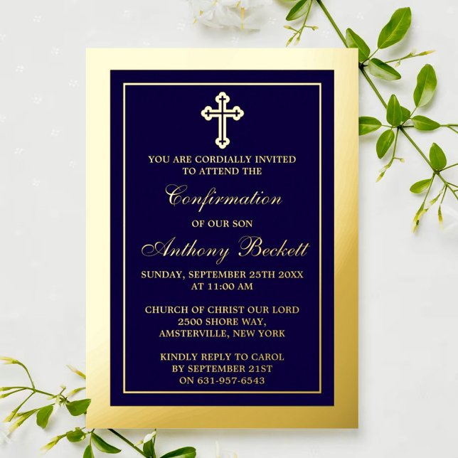 Invitation En Aluminium Elegant Cross Holy Communion Or Confirmation Real (Créateur téléchargé)