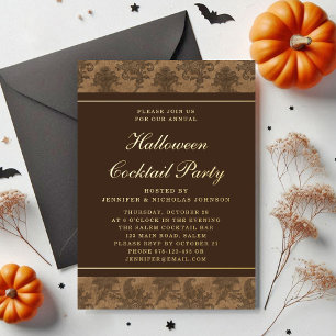 Invitation En Aluminium Elégant Damask Halloween Cocktail Party Gold