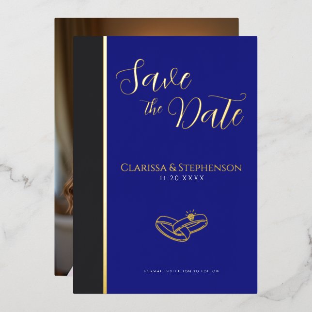 Invitation En Aluminium Elegant Deep Blue  Anthracite  Photo Save The Date (Recto/Verso)