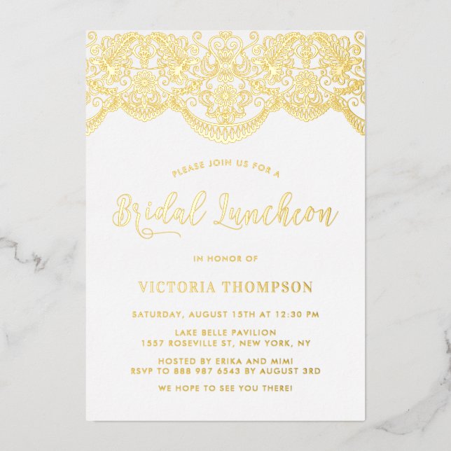 Invitation En Aluminium Élégant déjeuner nuptial Brocade Lace Floral (Recto)
