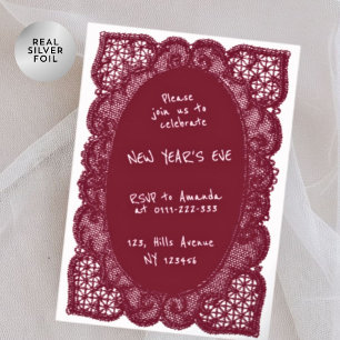 Invitation En Aluminium Élégant dentelle de Bourgogne Soirée du Nouvel An