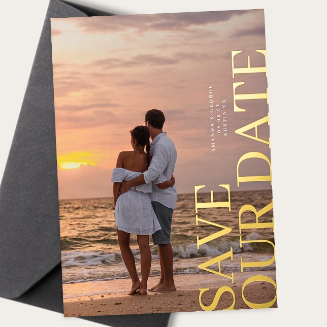 Invitation En Aluminium Elégant Deux Mariage Photo OR Enregistrer La Date (Créateur téléchargé)