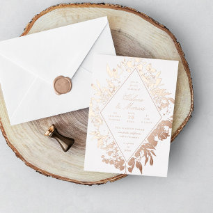 Invitation En Aluminium Élégant Diamant Floral Mariage Or Rose