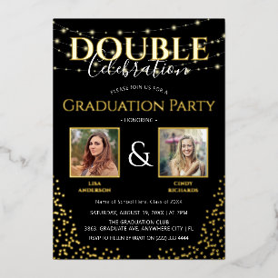 Invitation En Aluminium Élégant Double Celebration Graduation Party Gold