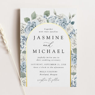 Invitation En Aluminium Elegant Dusty Blue Arch Floral Frame Wedding