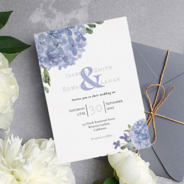 Invitation En Aluminium Elégant Dusty Blue Hydrangeas Floral Bouquets (Créateur téléchargé)