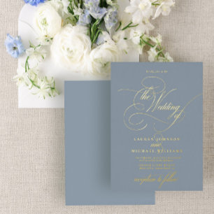 Invitation En Aluminium Elégant Dusty Blue Moderne Calligraphie Mariage Fo