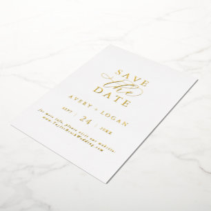 Invitation En Aluminium Élégant écriture feuille d'or Save the Date