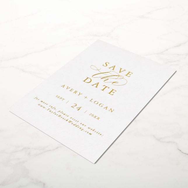 Invitation En Aluminium Élégant écriture feuille d'or Save the Date (Rotation)