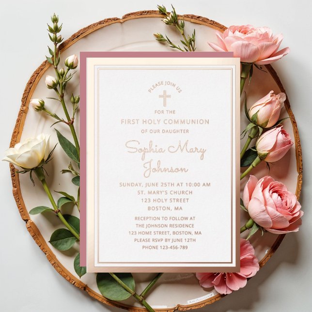 Invitation En Aluminium Élégant écriture fille première communion  (Elegant Script Girl First Communion Foil Invitation)