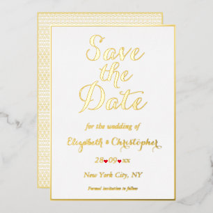 Invitation En Aluminium Élégant écriture or blanc mariage à retenir la dat