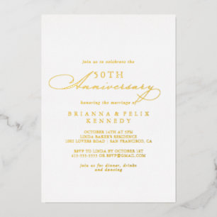 Invitation En Aluminium Elégant élégant 50e anniversaire Mariage or