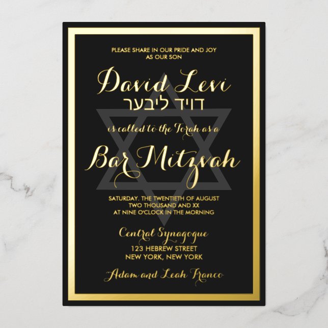 Invitation En Aluminium Élégant élégant élégant moderne Black Bar Mitzvah  (Recto)