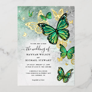 Invitation En Aluminium Élégant Emerald Green Butterfly Mariage Real