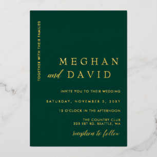 Invitation En Aluminium Élégant Emerald Green Gold Mariage Foil Invitatiat