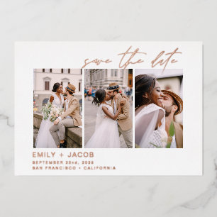 Invitation En Aluminium Élégant Enregistrer la date 4 Photo Minimaliste Ro