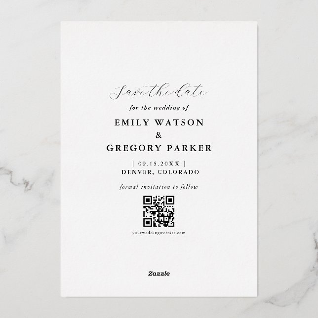 Invitation En Aluminium Élégant Enregistrer la date avec QR (Verso)