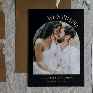 Invitation En Aluminium Élégant et chic noir & or Arch Elopement Mariage