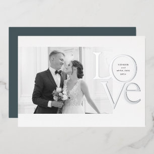 Invitation En Aluminium Elégant et moderne Amour et Merci Mariage Photo F