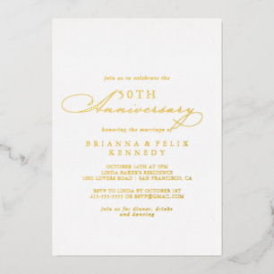 Invitation En Aluminium Élégant et stylé 50e anniversaire de mariage or  