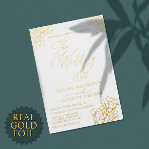 Invitation En Aluminium Élégant été Floral Blanc Mariage Real Gold