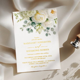 Invitation En Aluminium Élégant Eucalyptus Ivoire Floral Mariage Or Vérita