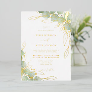 Invitation En Aluminium Elégant Eucalyptus Mariage Gold
