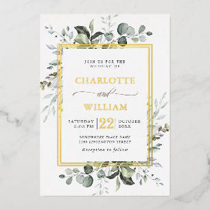 Invitation En Aluminium Elégant Eucalyptus Mariage Gold Foil Invi