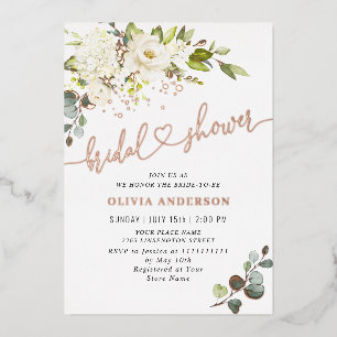 Invitation En Aluminium Elégant Eucalyptus White Roses Fête des mariées Or