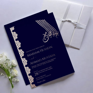 Invitation En Aluminium Elégant Faux Rose Gold & Marine Blue Mariage islam