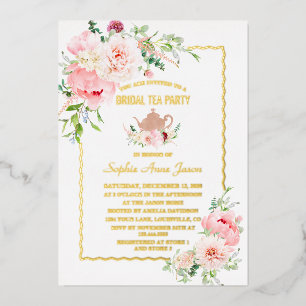 Invitation En Aluminium Elégant FÊTE DE THÉ Mariage Fleurs Roses FEUILLE D