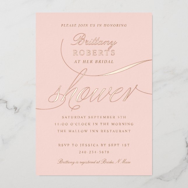 Invitation En Aluminium Elégant Fête des mariées Blush Rose Gold (Recto)