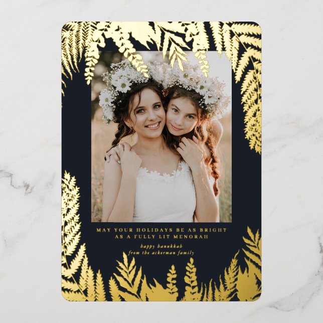 Invitation En Aluminium Élégant feuillage | Hanoukka Photo Collage Card (Recto)