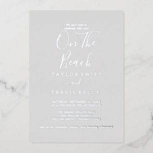 Invitation En Aluminium Élégant Feuille d'Argent Gris sur le Mariage à l